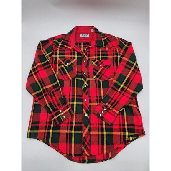 KP Vintage Plaid Flannel Lightweight Western Pearl Snap Acrylic Men's Size … - Picture 3 of 12